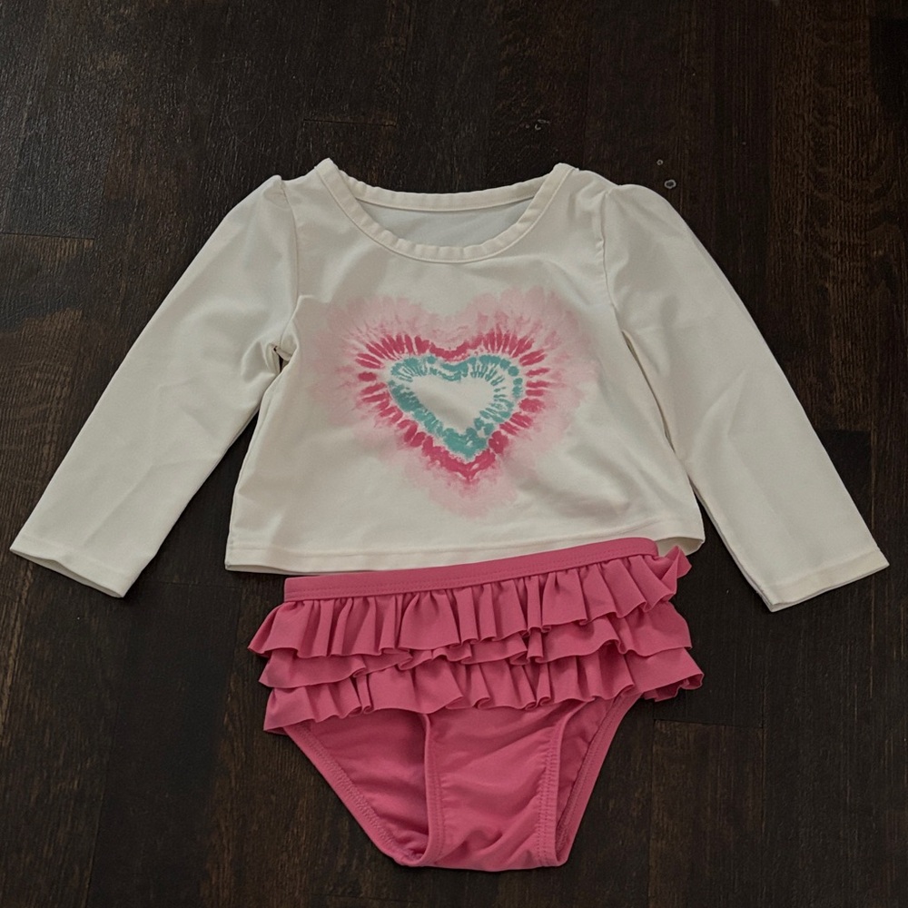 Gap - Pink Ruffled Swimsuit Set with Heart Design